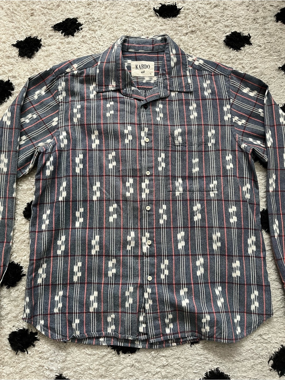 Kardo size XL Men's gray Striped Patterned Button-Down Shirt